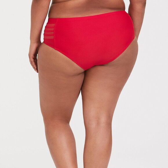 Torrid Size 3X Red Mid-Rise Mesh Ladder Caged Striped Side Bikini Swim Bottoms - Picture 2 of 8